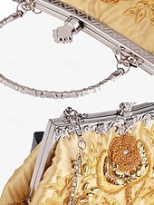 cheap Clutches &amp; Evening Bags-Women&#039;s Vintage Green Velvet Handbag with Beaded Floral Embroidery and Metal Frame – Elegant Evening Bag