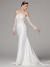 economico abiti da sposa casual-abiti da sposa sirena / tromba abiti separati abiti separati lunghezza pavimento strascico corte abiti da sposa in raso con applicazioni ricamate 2025