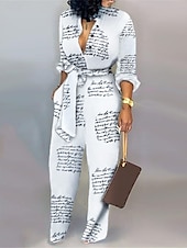 abordables combinaison de vacances-Femme Normal Combinaison Actif Léopard manche longue Col de Chemise Taille haute Vacances du quotidien Standard Blanche Marron Gris Eté