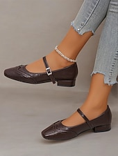 levne 50. léta 20. století-dámské vintage hnědé kalhoty mary jane s brogue detaily – pohodlné boty z umělé kůže pro kancelář, běžné nošení i outfity v retro stylu