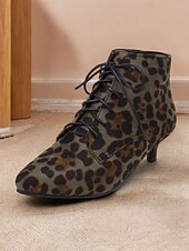 baratos década de 1950-bota de cano curto com estampa de leopardo verde e salto gatinho – sapatos chiques estilo retrô para mulheres