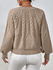 economico Colori solidi-Per donna Felpa Informale Morbido Colore puro Cavi Girocollo Lavorato a maglia Manica lunga Top regolari Maglia Esterno Giornaliero Fine settimana Nero Bianco Autunno Inverno