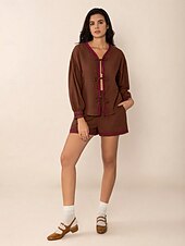 economico Set corti da donna-Giornaliero Informale Tinta unita Feste Graduazione Marrone Estate Taglio sartoriale
