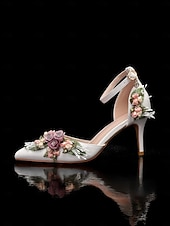 cheap Bride-Women's White Bridal D'Orsay Stiletto Heels – Pointed Toe Wedding Pumps with 3D Floral Embellishment for Garden &amp; Church Weddings