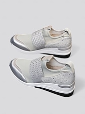billige Sneakers til kvinner-rhinestone slip-on plattformsneakers for kvinner – stilige fritidssko med piggpynt og komfortabel kilehæl