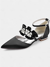 economico Semi-formale-ballerine da donna in raso nero con punta affilata e decorazioni floreali in strass – scarpe eleganti per matrimoni ed eventi formali