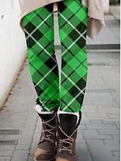 abordables Bas de la Saint-Patrick-Leggings pour femmes pantalons pour la fête de la Saint-Patrick à carreaux longueur totale vert automne