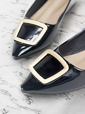 billiga Platta damskor-balettlägenheter i svart lack för kvinnor med snyggt fyrkantigt spänne – bekväma slip-on klänningskor för högtidliga tillfällen