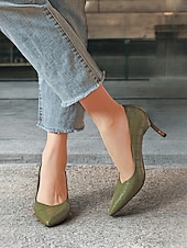 olcso Block Heels-női zöld krokodil dombornyomású műbőr pumpák tűsarkúval és hegyes orrral - elegáns és sokoldalú munkához vagy éjszakázáshoz