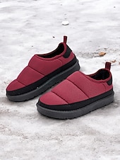 abordables Claquettes et tongs femme-pantoufles d'hiver matelassées rouges pour femmes avec semelle antidérapante – chaussures chaudes d'intérieur et d'extérieur à enfiler pour temps froid
