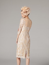economico Con giacca-Abito a Due Pezzi Mother of the Bride Elegante Collo Gioiello Lunghezza al Ginocchio in Chiffon pizzo Maniche a Tre Quarti Inclusa la Giacca con Applicazioni in Perline Abito per la Giornata delle