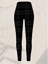 olcso Művészet és design nyomtatás-Női Legging Nadrág Divat utcai viselet Teljes Hossz Magas Derék Kockás Nyomtatás Hőszigetelő Meleg Lélegző Puha Mikro-elasztikus Külső Hétköznapi Fekete Ősz Tél Rendszeres Illeszkedés