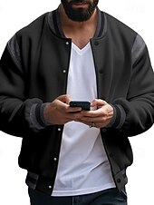 cheap Men&#039;s Jackets &amp; Coats-Men&#039;s Lightweight Jacket Casual Jacket Varsity Jacket Daily Vacation Wearproof Pocket Spring &amp;  Fall Color Block Fashion Classic Stand Collar Regular Dark Gray Black Red Navy Blue Light Grey Jacket