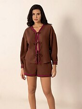 economico Set corti da donna-Giornaliero Informale Tinta unita Feste Graduazione Marrone Estate Taglio sartoriale