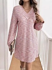 abordables Robe pull-Robe casual Femme Mini robe avec manche Formel Soirée Elégant Grande occasion Col V manche longue Standard Violet Claire S M L XL 2XL