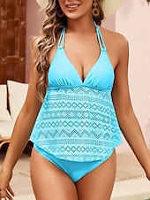 billiga Tankinis-Dam Badkläder Tankini 2 st Kalsonger Baddräkt Öppen rygg Hög midja Utklippt Semester Standkläder Ensfärgat V-hals Ärmlös Baddräkter