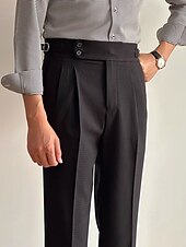 preiswerte Schlank-Herren Waffel Abschlußfeier Anzughose Neapel Hosen Hose Knöpfe Tasche Einfarbig Komfort Formell Party Arbeit Mode Klassicher Stil Schwarz Weiß Mikroelastisch