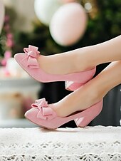 cheap 1950s-Purple Suede Bow-Tie Low Heel Pumps - Elegant and Comfortable Women&#039;s Block Heel Shoes for Everyday Wear