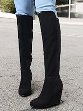 cheap Fashion Boots-Women&#039;s Over-the-Knee Wedge Boots – Suede-Style Burgundy High Boots with Elegant Design, Perfect for Winter Outings and Casual Chic