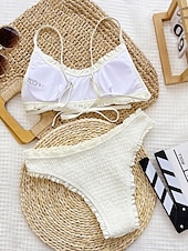 billiga Bikiniset-Dam Badkläder Bikini 2 st Kaxig Baddräkt Öppen rygg Smal Semester Standkläder Ensfärgat U-hals Ärmlös Baddräkter
