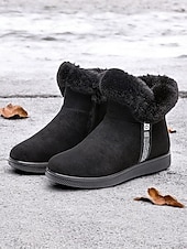 baratos Botas de neve e inverno-botins femininos de camurça bordô com punho de pele sintética e sola antiderrapante – calçados quentes de inverno para uso casual e ao ar livre