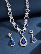 billige Halskjede for kvinner-smykkesett med grønne dråper i krystall - halskjede og øredobber med rhinestone-aksenter for kvinner, perfekt for bryllup og formelle begivenheter