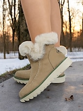 baratos Botas de neve e inverno-Botas femininas de inverno com forro de pele sintética bege – calor aconchegante com sola antiderrapante para estilo em climas frios