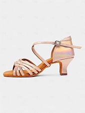 cheap Latin Shoes-Women&#039;s Silver Holographic Dance Sandals with Soft Suede Sole, Cross-Strap Design and Low Heel - Ideal for Salsa, Latin, and Ballroom Dancing
