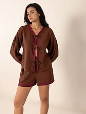 economico Set corti da donna-Giornaliero Informale Tinta unita Feste Graduazione Marrone Estate Taglio sartoriale