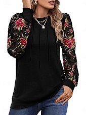 economico Top da Lavoro per Donne-Per donna Camicia Blusa Floreale Informale Manica lunga Girocollo Top regolari Giornaliero Collage Stampa Nero Marrone Autunno Inverno