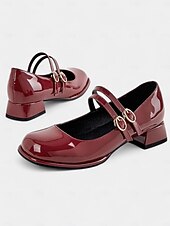 Women's Vintage Double Strap Mary Jane Shoes, Patent Leather Block Heels with Buckle Detail, Perfect for Retro Style and Casual Occasions 11