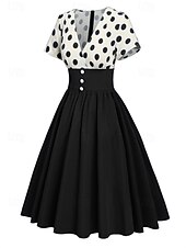 Χαμηλού Κόστους Φορέματα-Ρετρό vintage 1950 στολές Grease rockabilly midi φόρεμα swing dress φούστα flare high waist πολka dots A-line deep V fancy dress γυναικείο καρναβάλι νέα χρονιά tea party καθημερινά ρούχα