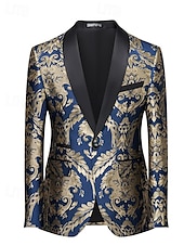 billiga festblazer-Herr Kavajjacka Smoking Mode party Lyx Blommig Tryck Blazer Svart guld Svart röd Svart &amp; Blå Standardpassform Singelknäppt 1 Knapp