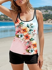 abordables Tankinis-Maillots de bain pour femmes Tankini 2 Pièces Maillot de bain Vacances Floral Sans Manches