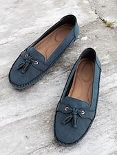 halpa Naisten mokkasiinit ja loaferit-naisten rennot siniset mokasiiniloaferit – pehmeät mokkanahkaiset slip-on -tassut tupsurusetilla, mukavat ajokengät jokapäiväiseen käyttöön