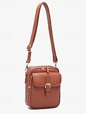 abordables Bolsos cruzados-Bolso bandolera vintage de piel sintética marrón para mujer con detalle de hebilla frontal: diseño compacto y elegante