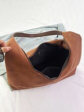 levne Kabelky a tote tašky-dámská minimalistická hnědá semišová taška přes rameno – stylová ležérní taška pro každodenní nošení, měkká a prostorná kabelka do práce nebo na nákupy