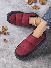 abordables Claquettes et tongs femme-pantoufles d'hiver matelassées rouges pour femmes avec semelle antidérapante – chaussures chaudes d'intérieur et d'extérieur à enfiler pour temps froid