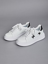 economico Sneakers da donna-sneakers da donna bianche con plateau e ricamo a farfalla | scarpe casual con lacci per tutti i giorni