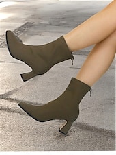 abordables Bottines-bottines taupe élégantes pour femmes avec talons carrés, fermeture à glissière et détails de couture chics - parfaites pour la mode d&#039;automne, les sorties décontractées et les tenues de bureau