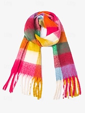 abordables Bufandas de mujer-Bufanda de invierno de gran tamaño con cuadros coloridos para mujer | Chal suave y cálido similar a la lana con borlas | Accesorio moderno para clima frío para atuendos casuales y formales