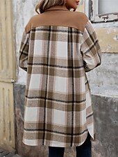 billiga Kappor och trenchcoats-Dam Vinterkappa Utomhus Gata Dagliga kläder Höst Vinter Lång Täcka Normal Håller värmen Andningsfunktion Stylish Ledigt Jacka Långärmad Ränder och pläd Med fickor Mönster Vin Kaffe Grå