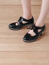 tanie Oksfordki damskie-kremowe, sznurowane, damskie buty typu oxford z wycięciami i grubą podeszwą – obuwie casualowe vintage do noszenia na co dzień