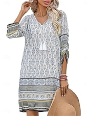 levne Boho šaty-Dámské Mini šaty Volnočasové šaty Boho šaty Na běžné nošení Denní Běžný Květinový 3/4 délka rukávu Do V Bílá Světlá růžová Námořnická modř Léto Jaro