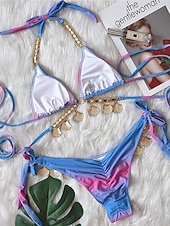 Недорогие Бикини-Женский бикини из 2-х частей Купальник Щекотливый Узкий Без спины Отпуск Пляжная одежда Омбре Халтер ведро Без рукавов