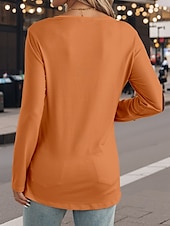 cheap Animals tee-Women&#039;s T Shirt Animal Casual Long Sleeve Crew Neck Regular Tops Daily Print Orange Spring Fall