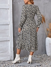 ieftine Rochii florale elegante-rochie midi dama cu decolteu in V cu maneca lunga vara primavara