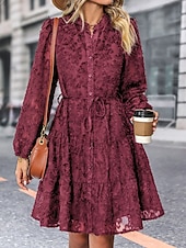 preiswerte Kleider für die Arbeit-Damen Spitzenkleid Minikleid Spitze Patchwork Brautkleider schlicht Ständer Langarm Schwarz Wein Grün Farbe
