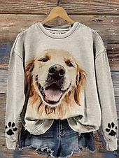 abordables Sweats à capuche-pull femme décontracté chien vêtements de tous les jours décontracté col rond imprimé manches longues beige automne hiver