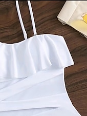 billiga One-piece-baddräkter-Dam Badkläder En bit Monokini Baddräkt Volang Nät Öppen rygg Magkontroll Hög midja Semester Standkläder Ensfärgat Halterneck Ärmlös Baddräkter